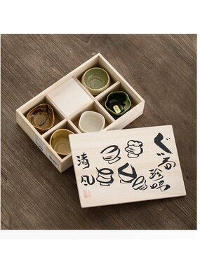 NIB Japanese Sake cups set / hand-made Minoware 5 / Giftbox